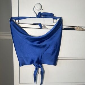 Zara Blue Sleeveless Tie Front Crop Top